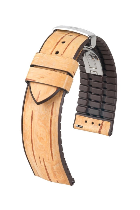 Birch Wooden Watch Strap - Beige - L - 22mm - Natural Rubber - Quick Release