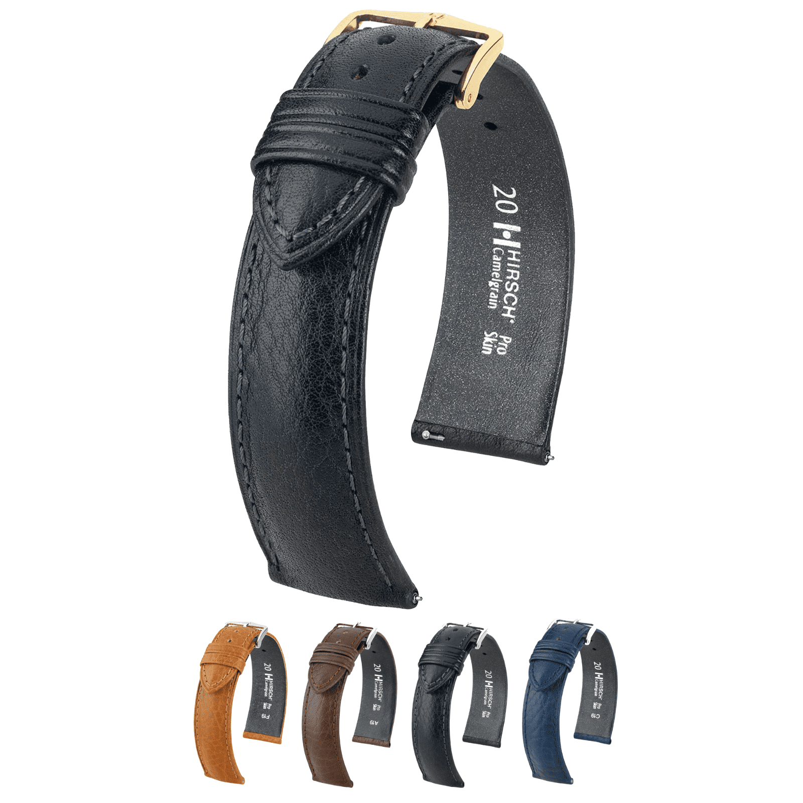 Hirsch Camelgrain Pro Skin Leather Watch Strap Black L 18mm Gold Buckle Walmart