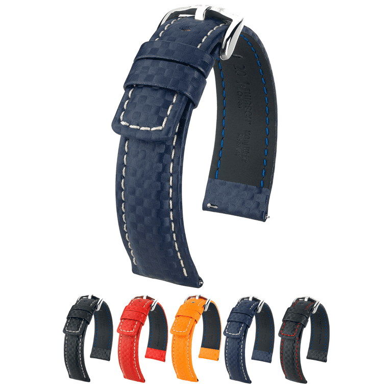 Hirsch Carbon Leather Watch Strap Blue L 18mm Water