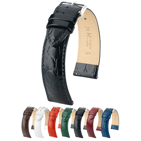 Hirsch Crocograin Bonded Leather Watch Strap - Black - L - 20mm - Silver Buckle