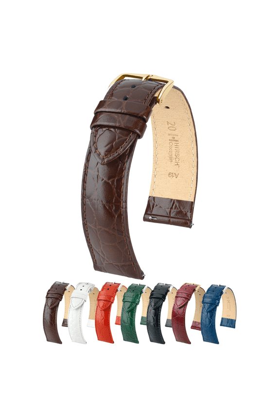 Crocograin Bonded Leather Watch Strap - Brown - M - 14mm - Gold Buckle