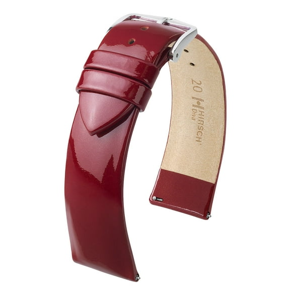 Hirsch Diva Leather Watch Strap - Polished Marsala - M - 20mm / 18mm - Shiny Silver Buckle - Calf Leather Band