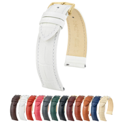 Hirsch Duke Alligator-Design Leather Watch Strap - White - M - 16mm - Gold Buckle