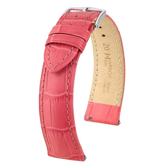 Hirsch Duke Alligator Grain Leather Watch Strap - Pink - M - 16mm - Silver Buckle