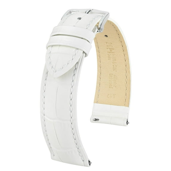 Hirsch Duke Alligator Grain Leather Watch Strap - White - L - 20mm - Silver Buckle
