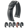 thumbnail image 1 of Hirsch George Embossed Leather Watch Strap - Black - L - 24mm - Silver Buckle, 1 of 3