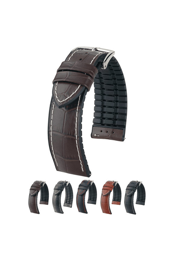 George Embossed Leather Watch Strap - Brown - L - 22mm - Silver Buckle