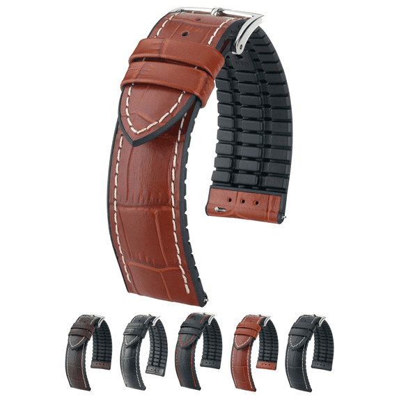 Hirsch George Embossed Leather Watch Strap - Golden Brown - L - 22mm - Silver Buckle