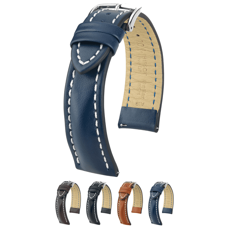 Hirsch Heavy Calf Leather Watch Strap Blue L 18mm Silver