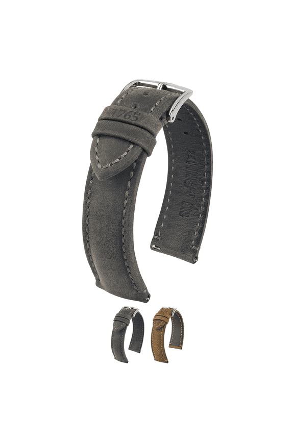 Heritage Artisan Leather Watch Strap - Anthracite Black - L - 22mm - Silver Buckle