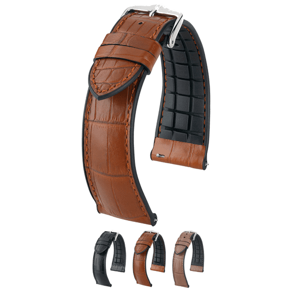 Hirsch Ian Alligator Leather Watch Strap - Golden Brown - L - 20mm - Silver Buckle