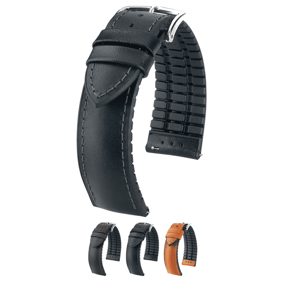Hirsch James Leather Watch Strap - Black - M - 20mm - Silver Buckle