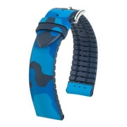 Hirsch John Leather Watch Strap - Blue - L - 20mm - Silver Buckle - Caoutchouc