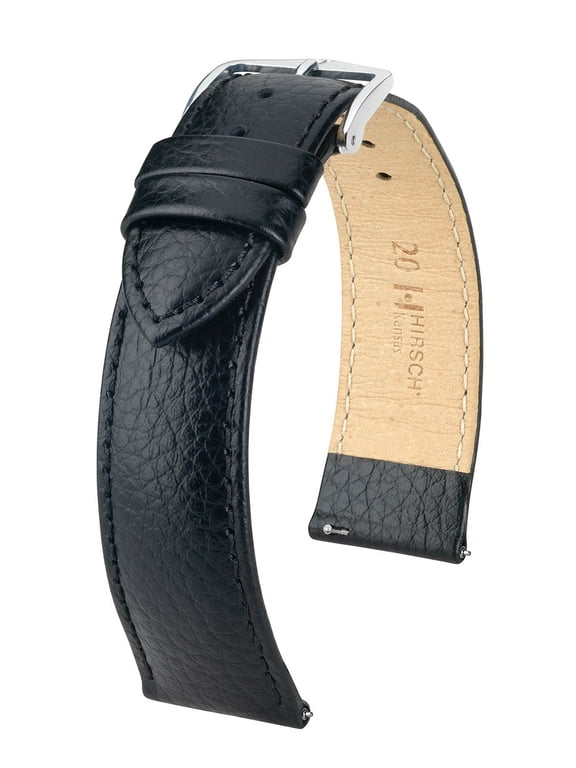 Kansas Leather Watch Strap - Black - M - 28mm - Silver Buckle - Calf Leather Band