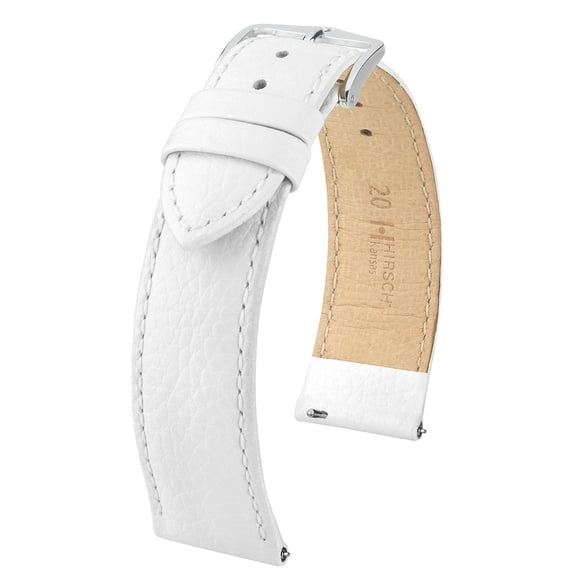 Hirsch Kansas Leather Watch Strap - White - L - 16mm / 14mm - Shiny Silver Buckle - Calf Leather Band