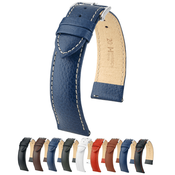 Hirsch Kansas Smooth Leather Watch Strap - Blue - L - 18mm - Silver Buckle