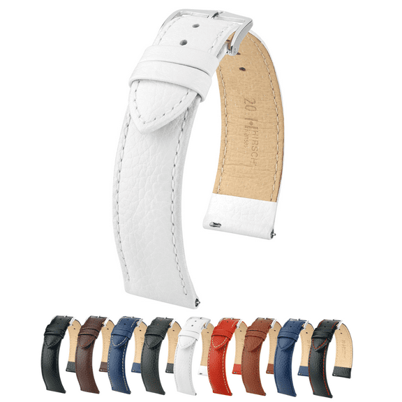 Hirsch Kansas Smooth Leather Watch Strap - White - L - 18mm - Silver Buckle