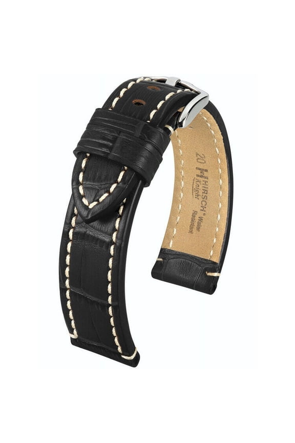 Knight Alligator-Design Genuine Leather Watch Strap - Black - L - 28mm