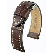 Hirsch Knight Alligator-Design Genuine Leather Watch Strap - Brown - L - 26mm