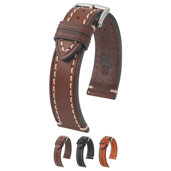 Hirsch Liberty Artisan Leather Watch Strap - Brown - XL - 20mm - Silver Buckle