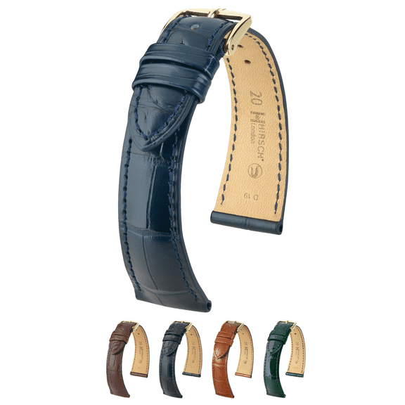 Hirsch London Alligator Leather Watch Strap - Brushed Louisiana Alligator Skin - Blue - M - 16mm