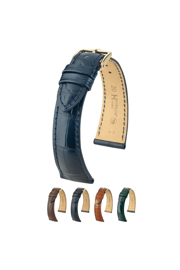 London Alligator Leather Watch Strap - Brushed Louisiana Alligator Skin - Blue - M - 16mm