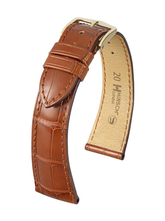 London Alligator Watch Strap - Golden Brown - L - 20mm / 16mm - Shiny Gold Buckle - Alligator Leather Band