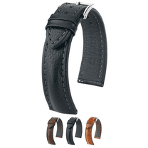 Hirsch Lucca Artisan Leather Watch Strap - Black - L - 20mm - Silver Buckle