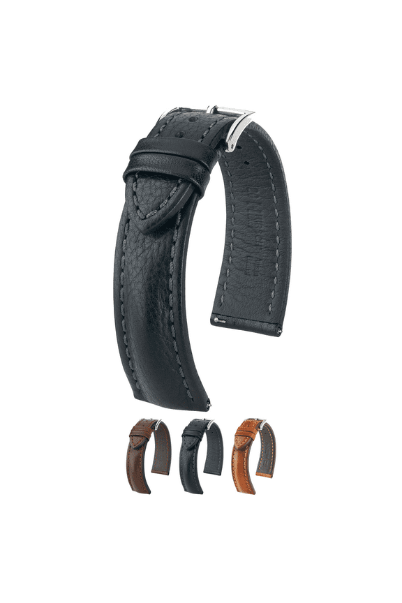 Lucca Artisan Leather Watch Strap - Black - L - 20mm - Silver Buckle