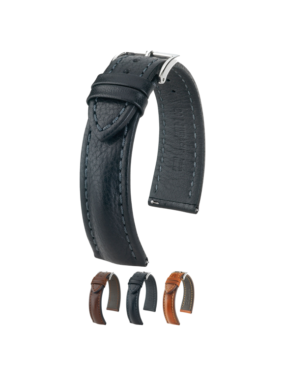 Lucca Artisan Leather Watch Strap - Black - L - 22mm - Silver Buckle
