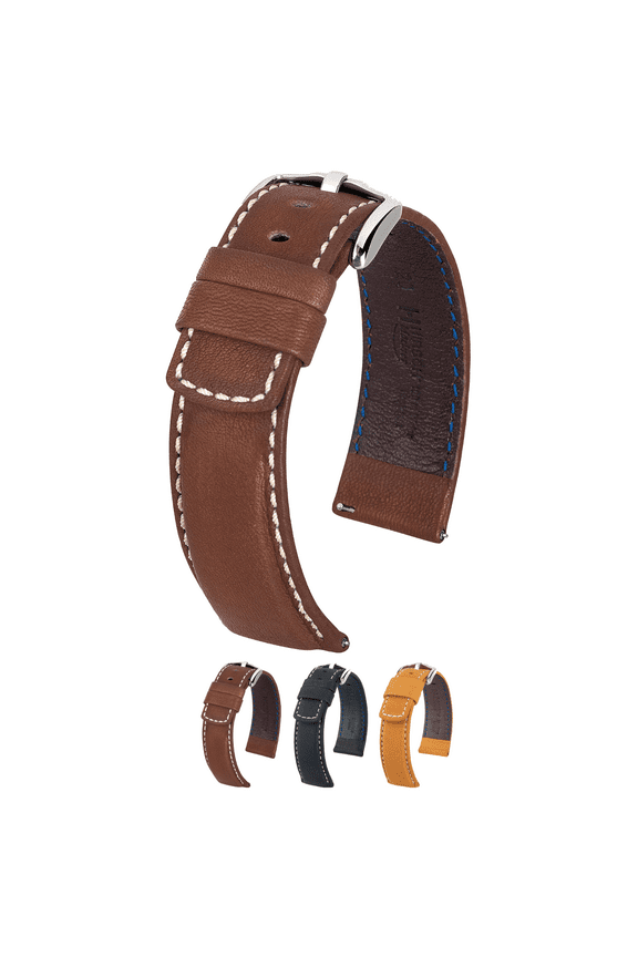 Mariner Leather Watch Strap - Brown - L - 18mm - Silver Buckle - Water Resistant