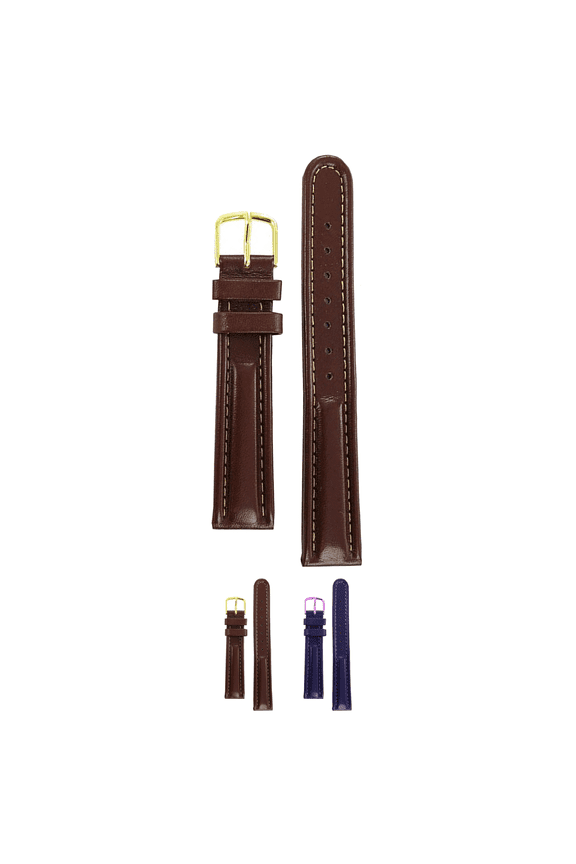 Mustang Leather Watch Strap - Brown - L - 16mm - Shiny Gold Buckle