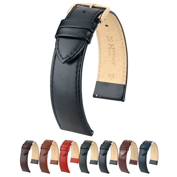 Hirsch Osiris Leather Watch Strap - Black - M - 16mm - Gold Buckle