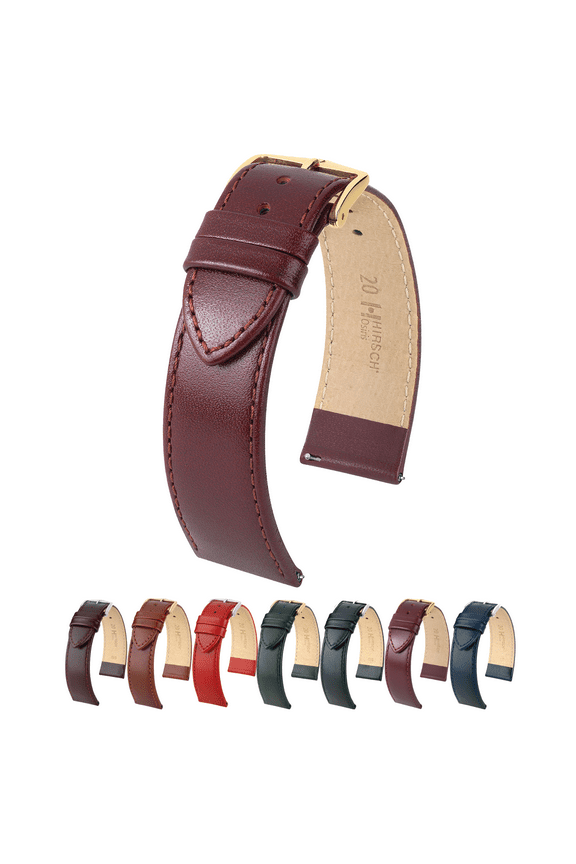 Osiris Leather Watch Strap - Burgundy - M - 16mm - Gold Buckle