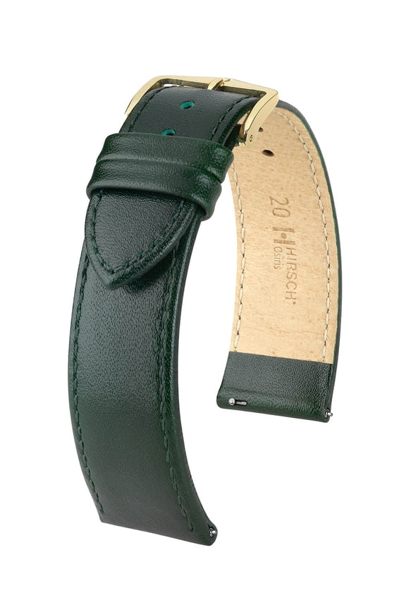 Osiris Leather Watch Strap - Dark Green - L - 20mm - Gold Buckle