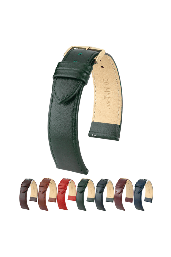 Osiris Leather Watch Strap - Dark Green - M - 16mm - Gold Buckle