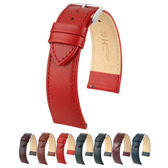 Hirsch Osiris Leather Watch Strap - Red - M - 16mm - Silver Buckle