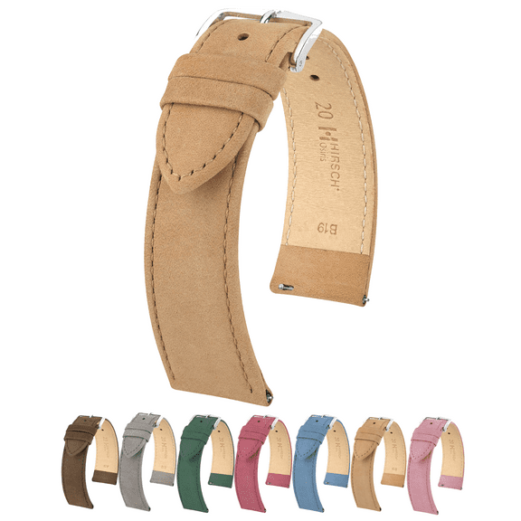 Hirsch Osiris Nubuck Leather Watch Strap - Beige - L - 20mm - Silver Buckle