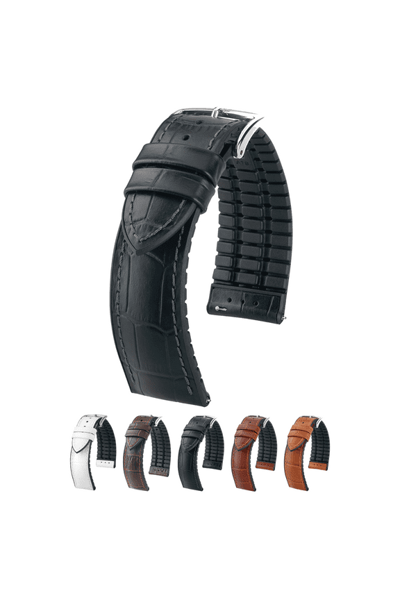 Paul Embossed Leather Watch Strap - Black - L - 18mm - Silver Buckle