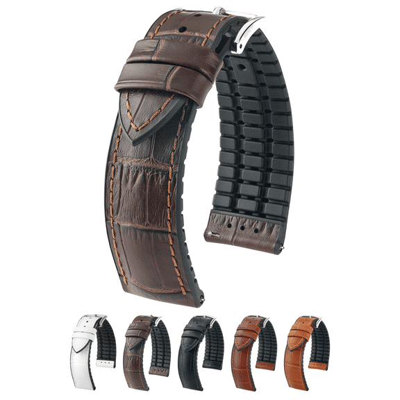 Hirsch Paul Embossed Leather Watch Strap - Brown - L - 24mm - Silver Buckle