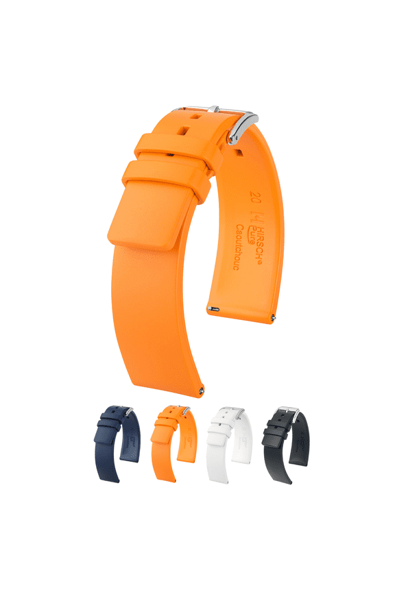 Pure Caoutchouc Watch Strap - Orange - L - 22mm - Silver Buckle - Natural Rubber