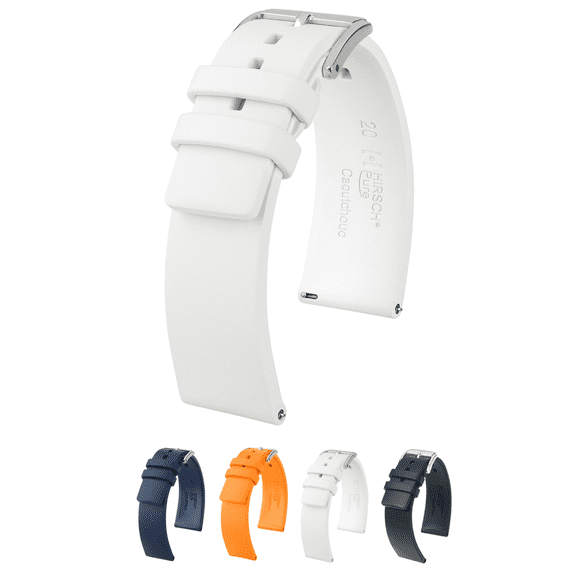 Hirsch Pure Caoutchouc Watch Strap - White - M - 24mm - Silver Buckle - Natural Rubber