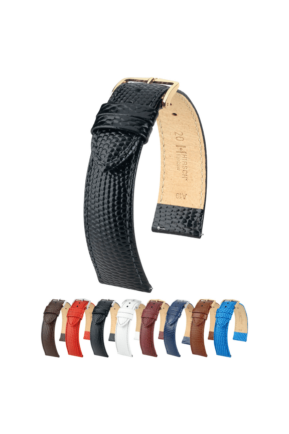 Rainbow Bonded Leather Watch Strap - Black - M - 12mm - Gold Buckle