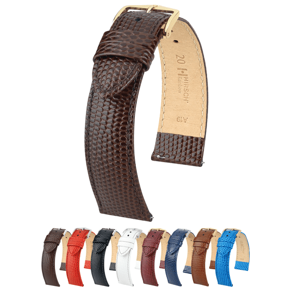 Hirsch Rainbow Bonded Leather Watch Strap - Brown - M - 14mm - Gold Buckle