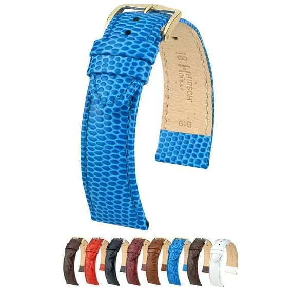 Hirsch Rainbow Bonded Leather Watch Strap - Royal Blue - M - 18mm - Gold Buckle