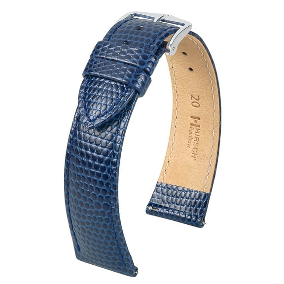 Hirsch Rainbow Leather Watch Strap - Blue - L - 20mm / 18mm - Shiny Silver Buckle - Bonded Leather Band