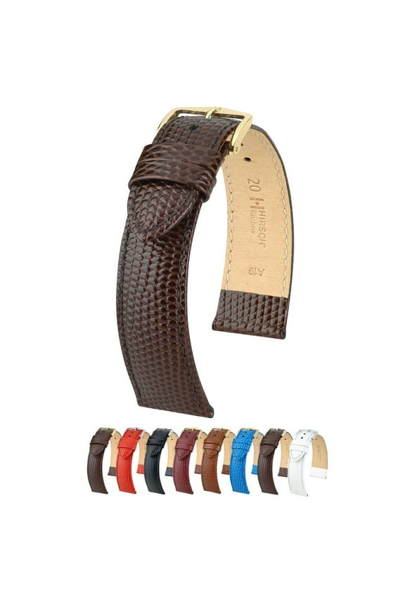 Rainbow Lizard Embossed Grain Leather Watch Strap - Brown - M - 13mm - Shiny Gold Buckle - Bonded Leather Band - Open-Ended