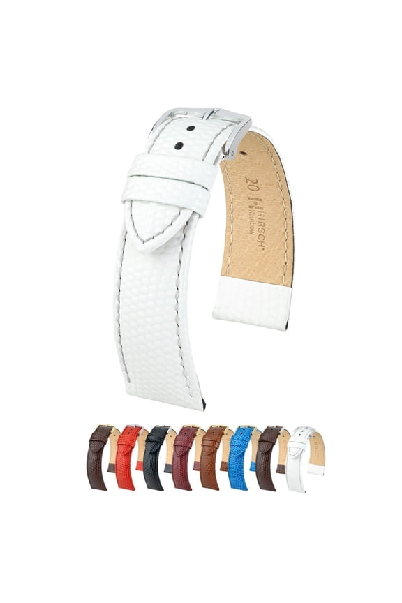 Rainbow Lizard Embossed Grain Leather Watch Strap - White - M - 20mm - Shiny Silver Buckle - Bonded Leather Band