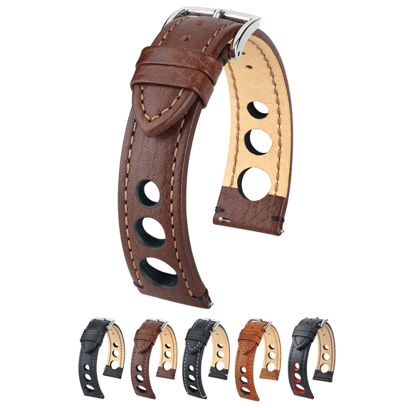 Hirsch Rally Artisan Leather Watch Strap - Brown - L - 18mm - Silver Buckle