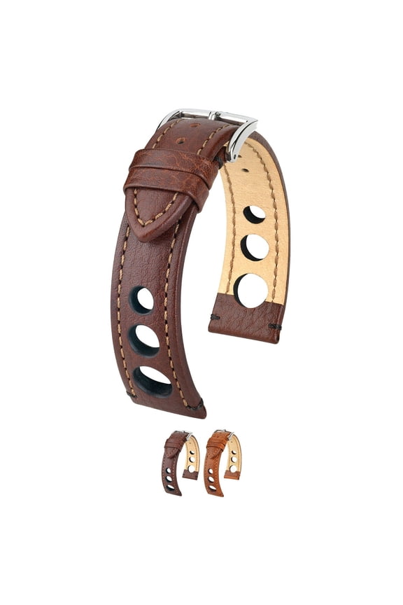 Rally Leather Watch Strap - Brown - L - 18mm - Shiny Silver Buckle - Artisan Calf Leather Band
